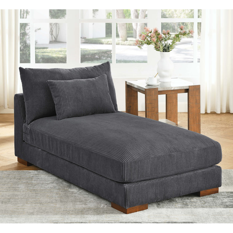 Careena Upholstered Chaise Lounge, Dark Gray Corduroy