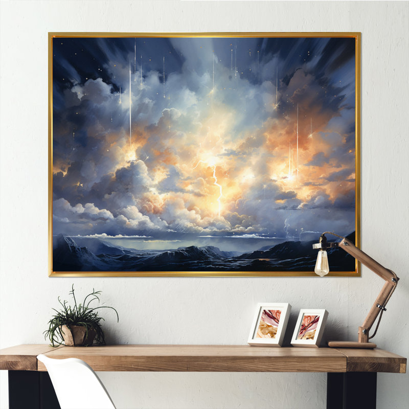 Météores pluie de lumière III - paysages, impressions sur toile, H 34 po x l 44 po x P 1,5 po, Cadre flottant doré