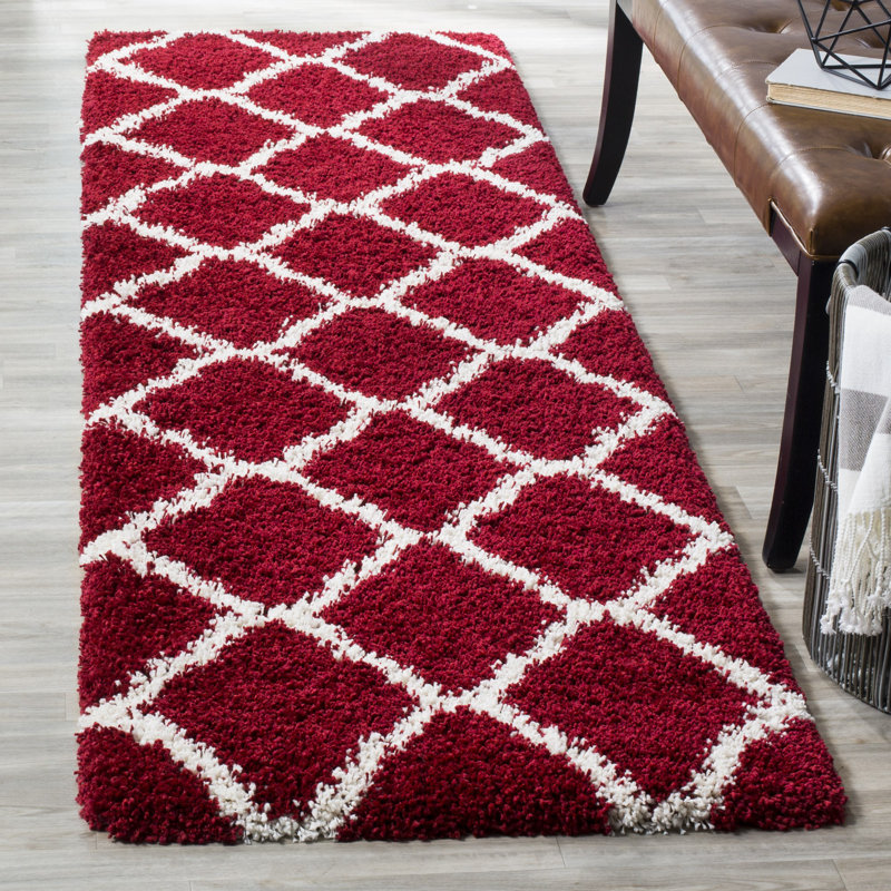 Darrold Geometric Red/White Area Rug, Runner 2'3" x 8'