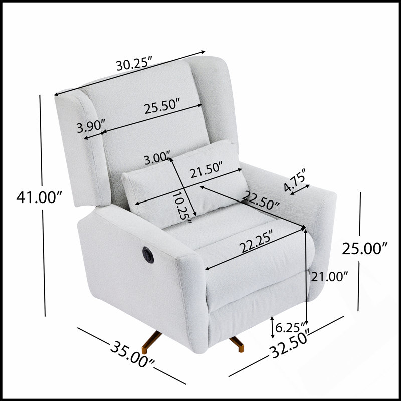 Power Recliner Chair Swivel With Gold 5-Star Base, Adjustable Backrest And Footrest For Ultimate Comfort And Style