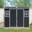 Remise de rangement extérieure 8 pi x 4 pi avec deux fenêtres et deux portes, remise en plastique avec plancher pour gargen, patio, cour, pelouse