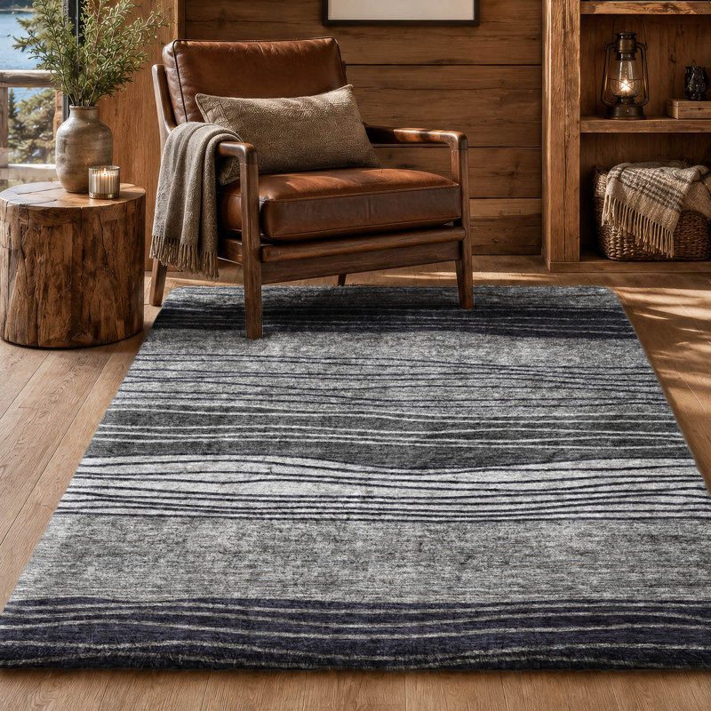 Tapis à rayures Dream Shag ADS735 lavable à la machine de qualité supérieure, Gris, 8' x 10'