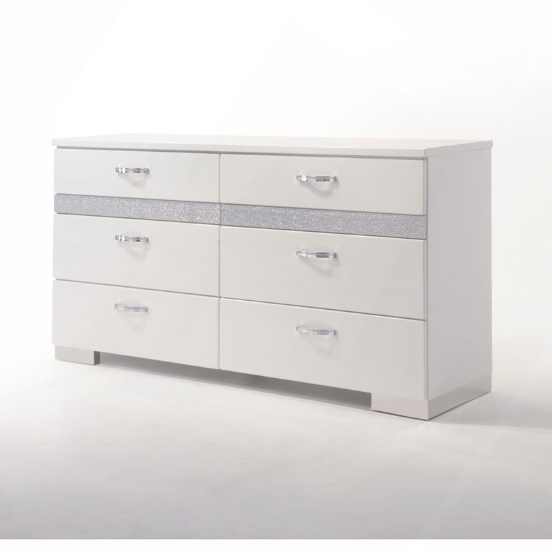 Commode à tiroir, commode Glam à 6 tiroirs avec organisateurs de bijoux, doublure en feutre, glissières lisses et décorations scintillantes