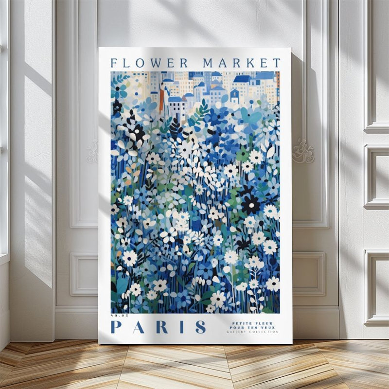 Paris Flower Market with City Silhouette - Botanical Wall Art Print on Gallery Wrapped Canvas, 36" H x 24" W, Ready to Hang for Living Room