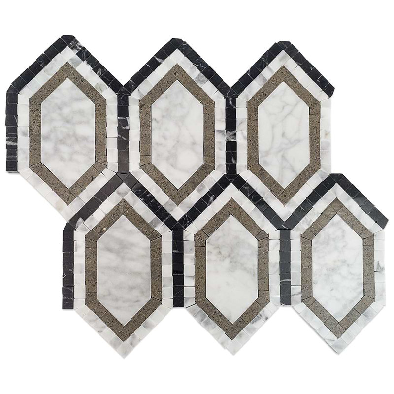 Infinity Hexagon Marble Tile, Carrara/Lagos