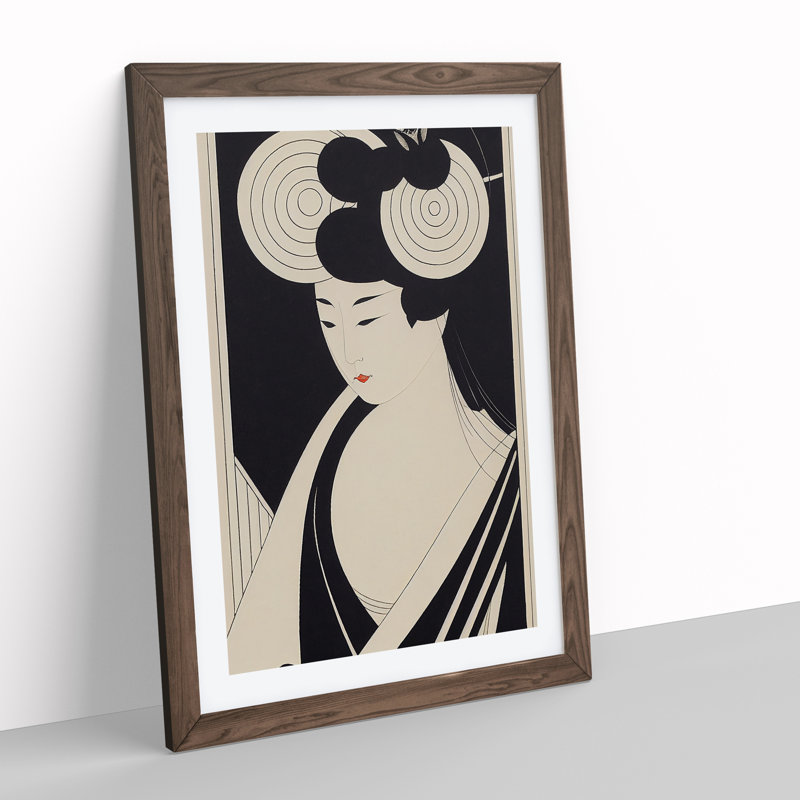 Futuristic Geisha 1 Piece Single Picture Frame Wall Art, 34cm H x 25cm W x 2cm D, Walnut