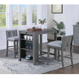 3-Piece Grey Finish Small Space Counter Height Dining Table with Shelves and 2 Chairs