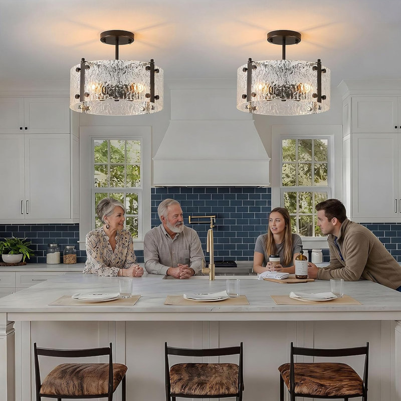 Plafonnier encastré 4 lumières, lustre 13,0 po avec îlot de cuisine, salle à manger