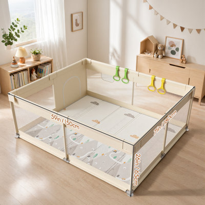 Extra Large 59"x71" Baby Playpen – Spacious Indoor Play Yard With Breathable Mesh, Sturdy Frame & Anti-slip Base – Safe Activity Zone For Toddlers And Infants