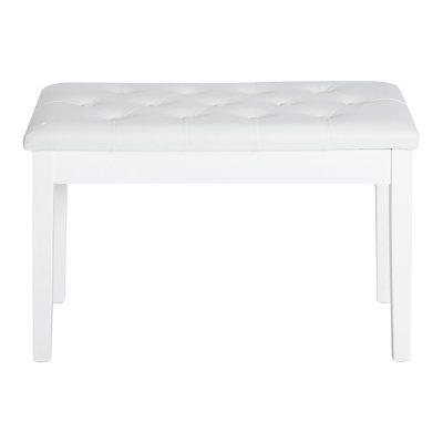 White Wooden Piano Chair With Faux Leather Upholstery, Perfect For Duet Practice And Performances Padding Firm Frame Duets