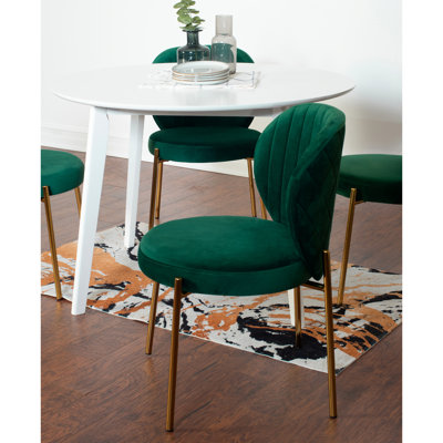 5 ensembles de salle à manger - table ronde blanche et 4 chaises, et construction en bois d'hévéa, sièges en velours, espace pour la construction contemporaine confortable en bois d'hévéa, revêtement, confort de la pièce