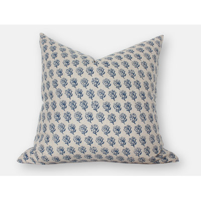Blue Floral Pillow Cover, Indigo Floral Throw Pillow Size 18" X 18"