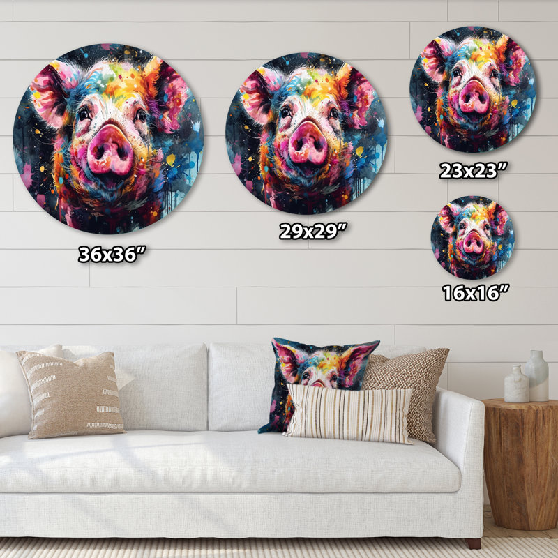 Illustration colorée de cochons colorés - animaux ronds, H 16 po x l 16 po