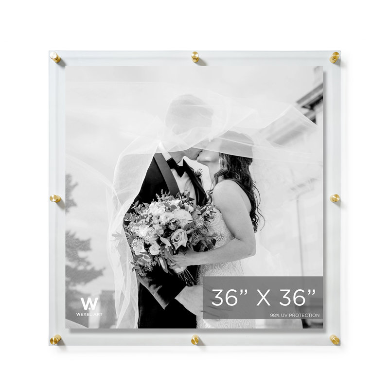 Clear UV-Grade Acrylic Modern Floating Picture Frame, Gold, 36" W x 36" H