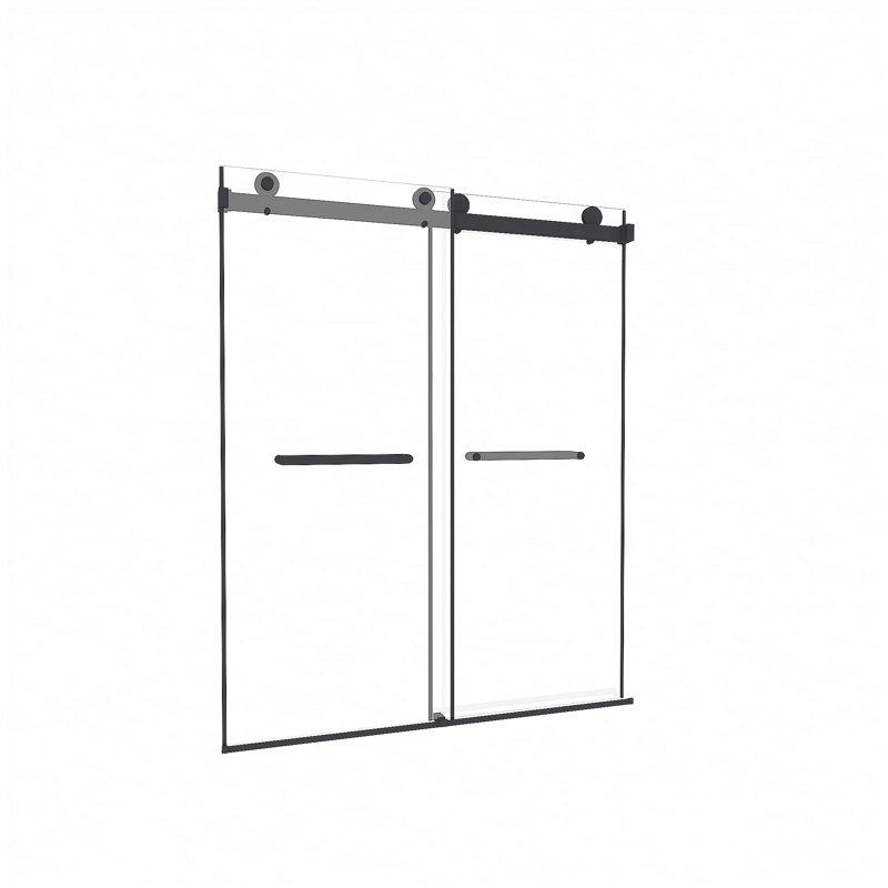 Frameless Double Sliding Shower Door 56-60 "W x 74" H, 5/16 "(8mm) Tempered Glass, Explosion Proof Film, Stainless Steel Handle, Square Tube Track, Matte Black