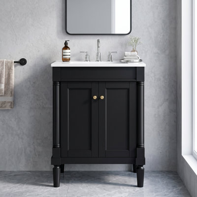 Armoire de meuble-lavabo simple 24 po avec lavabo de comptoir et grandes tablettes de rangement à 2 niveaux