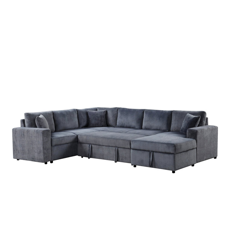 Canapé-lit modulaire avec coussins décoratifs et méridienne avec rangement à droite
