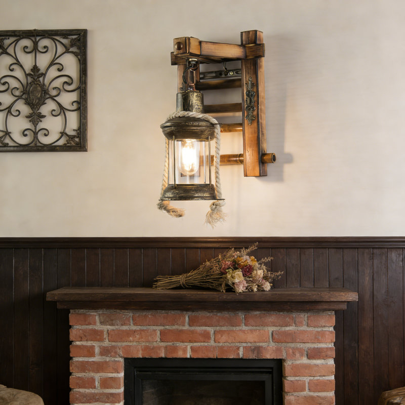 Applique murale rustique de style campagnard avec support en bois et corde