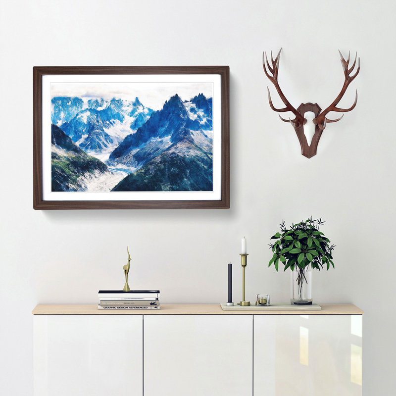 Mountains in Lac Blanc Chamonix - Picture Frame Painting Print, Walnut Framed, 33cm H x 45cm W x 2cm D