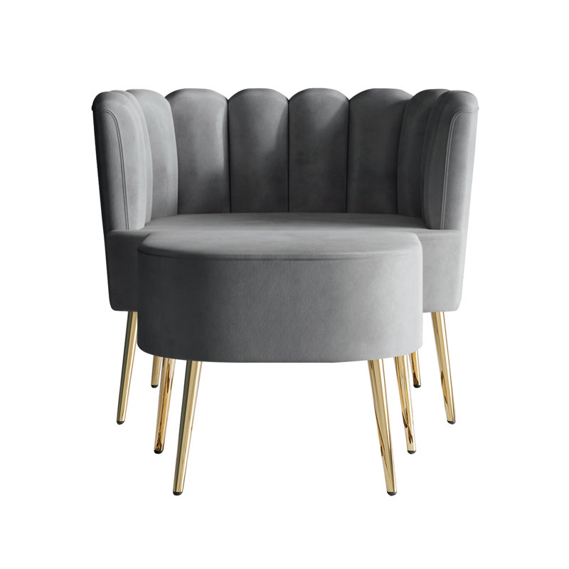 Ensemble de fauteuils demi-tonneau en velours 2 pièces Lashaunta, Velours rose clair