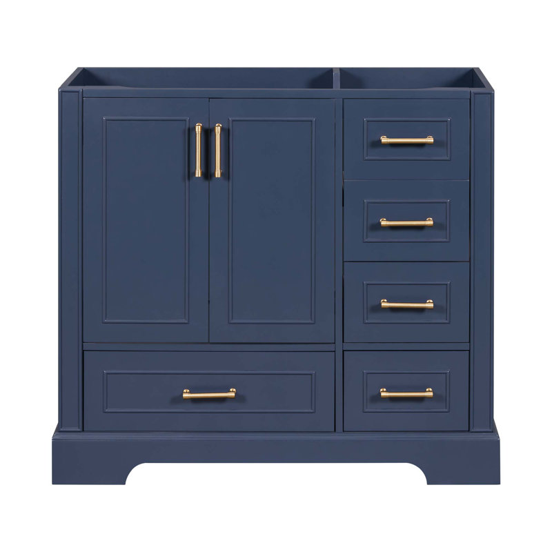 (Cabinet Only) Bathroom Wooden Vanity Base With 2 Doors & 4 Drawers, Navy Blue