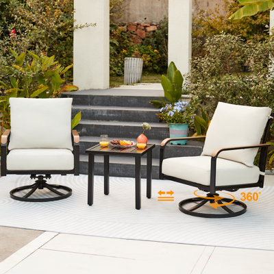 3-Piece Modern Outdoor Conversation Set with Swivel Rocking Chairs and Coffee Table, Featuring 6" Thick Cushions