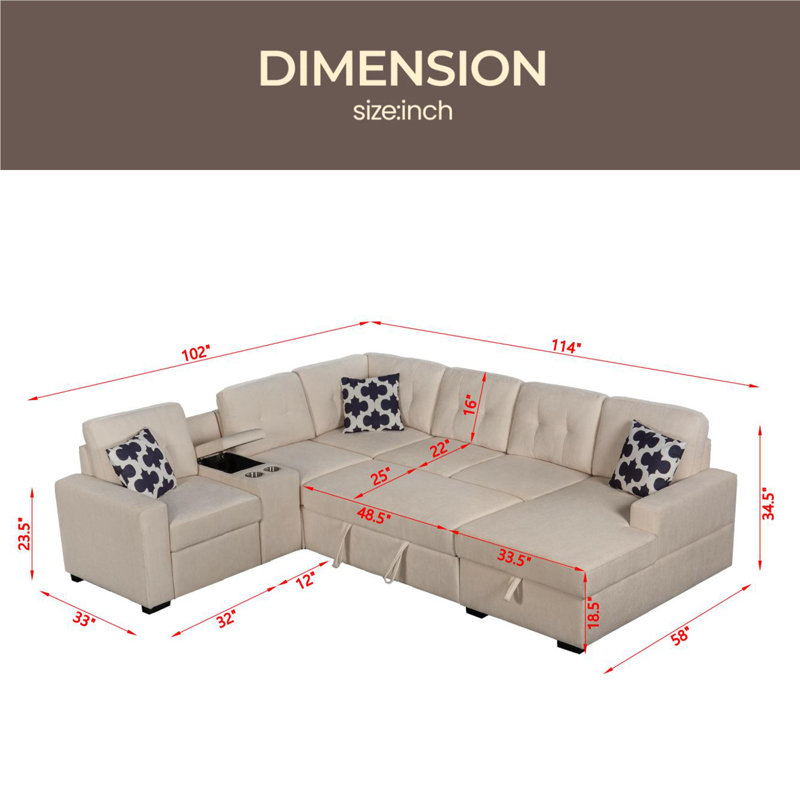 Canapé modulaire multifonctionnel en forme de L avec porte-gobelets intégrés, compartiments de rangement cachés et sièges convertibles