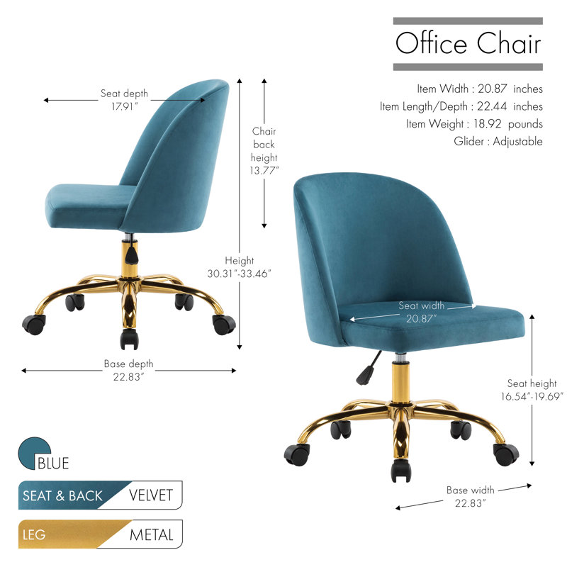 Velvet Office Chair, Blue