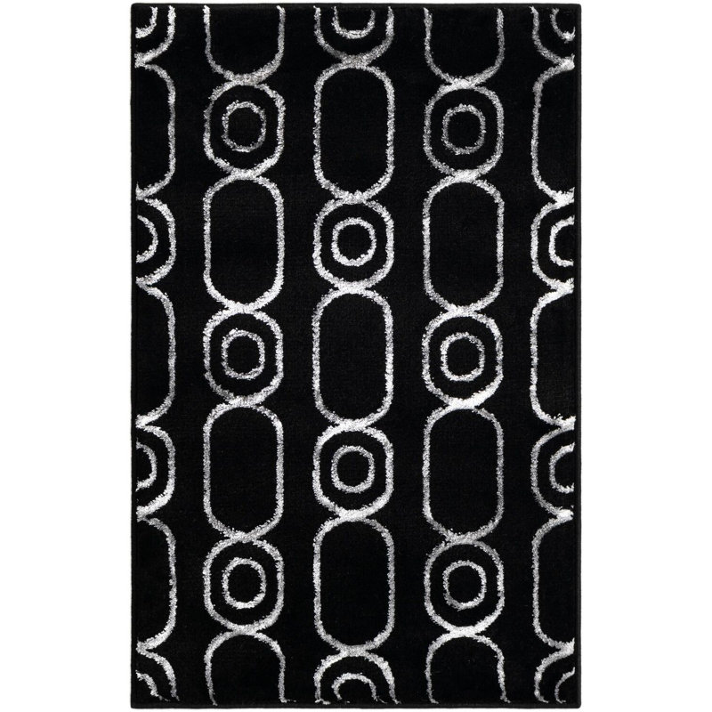 Tapis contemporain noir et argenté Vincente, Rectangle 2 pi x 3 pi 1 po
