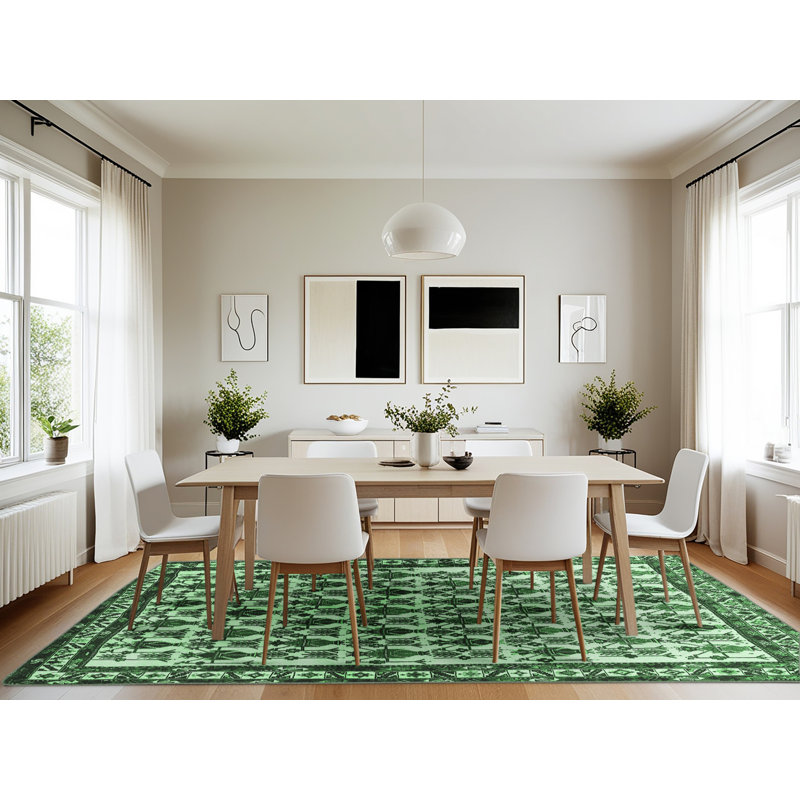 Tapis traditionnel vert émeraude 641, Rectangle 7 pi x 10 pi