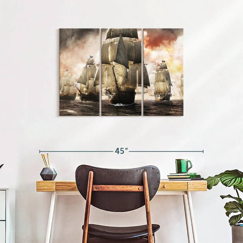 Ensemble de 3 pièces de bateau pirate sur toile, H 24 po x l 38 po x P 1,25 po