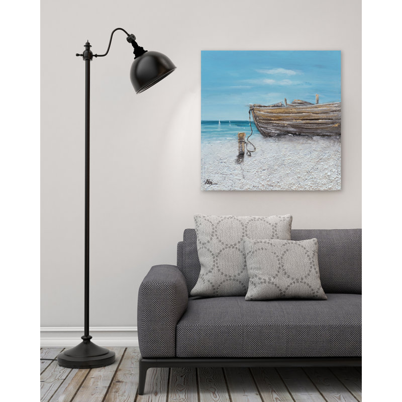 Le bateau sur la plage - peinture sur toile tendue, H 30 po x l 30 po x P 1,5 po