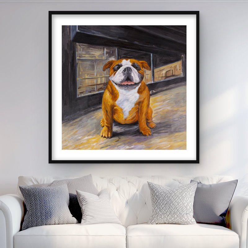 Sourire de bouledogue - reproduction encadrée pour la décoration intérieure, H 36 po x l 36 po