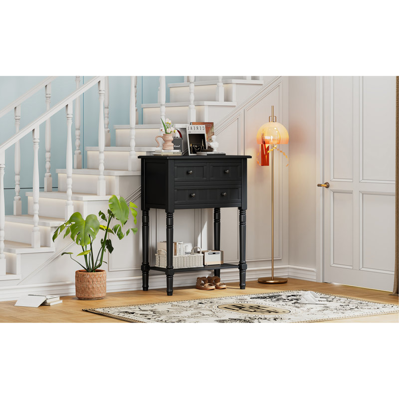 Console étroite, canapé mince avec trois tiroirs de rangement et tablette inférieure (noir), Noir
