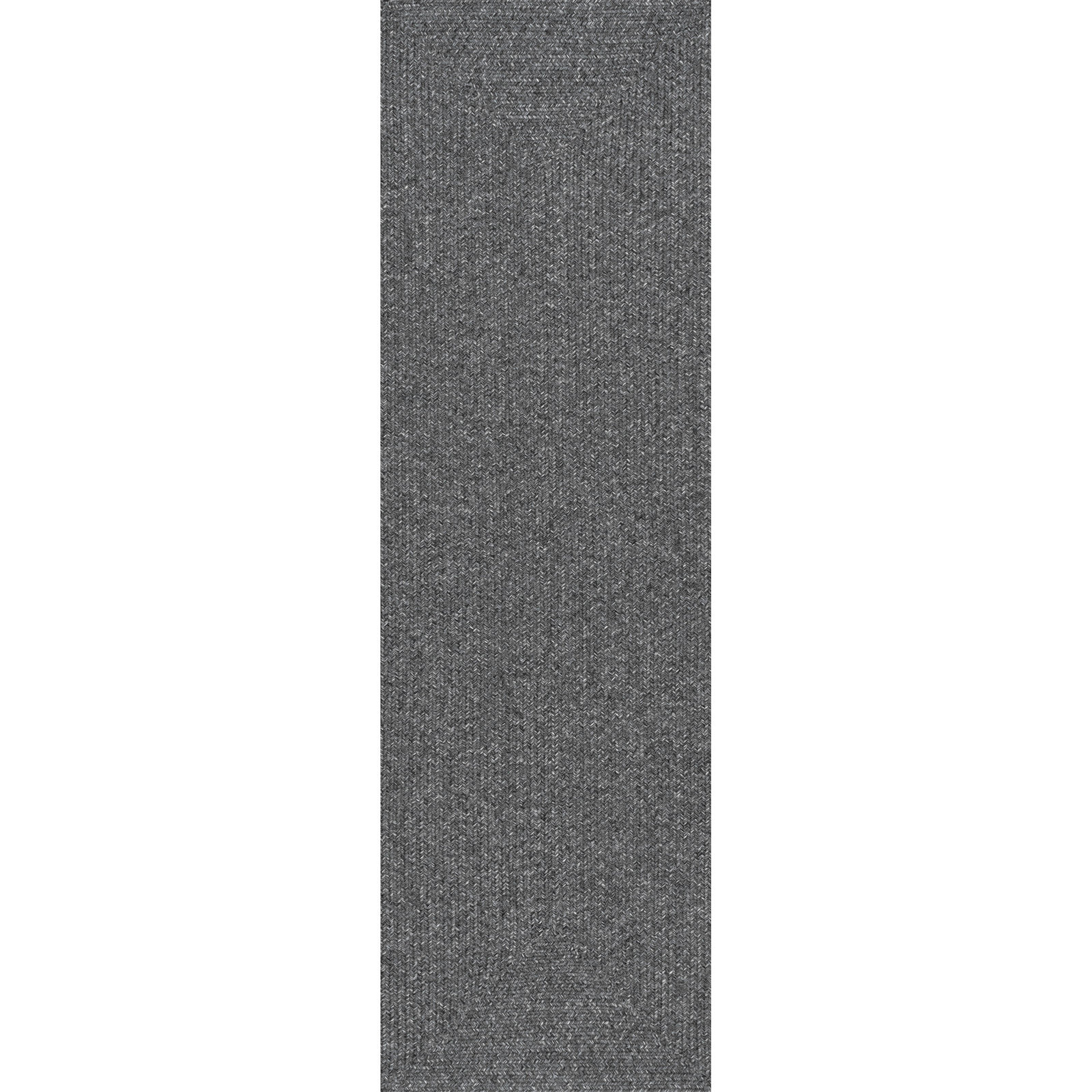 Edie Gray White Hand-Braided Outdoor Shag Rug, Charcoal, Runner 2'6" x 6'
