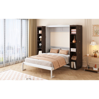 Grand lit avec côté rabattable et relevage hydraulique, support de poids de 700 lb, conception pliable et compacte pour portes de rangement à pression à couleur intérieure, capacité d'économie d'espace, chambres modernes et élégantes