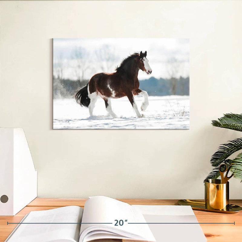 Bramly Clydesdale, cheval en hiver, H 8 po x l 12 po