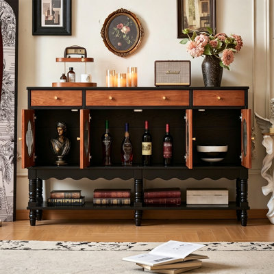 Vintage Color Blocked Glass Buffet Table