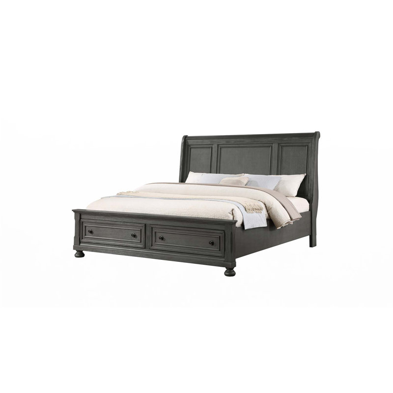 Très grand lit de style moderne en bois et finition gris rustique (seulement lit)