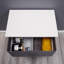 Fiffie Bedside Table Nightstand Unit - White Metal Frame. Wooden Top. Grey Fabric Drawers