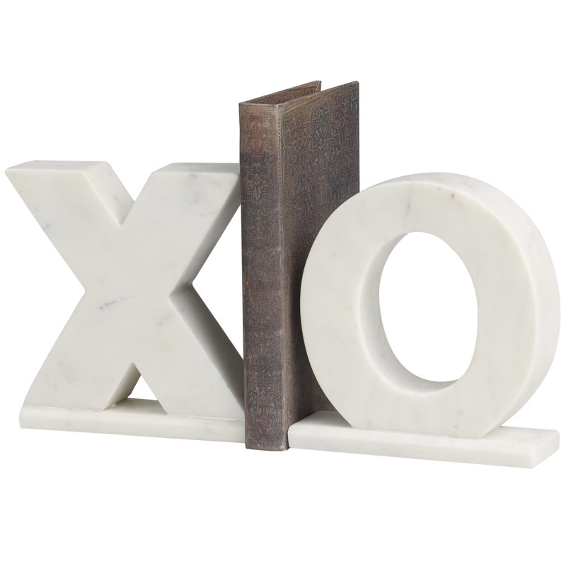 Marble Sleek 8lb X and O Bookend Set, Blanc
