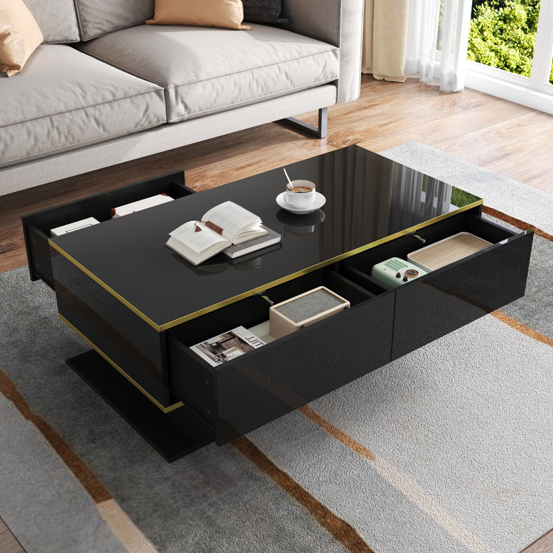 Frame Coffee Table with Storage, Black