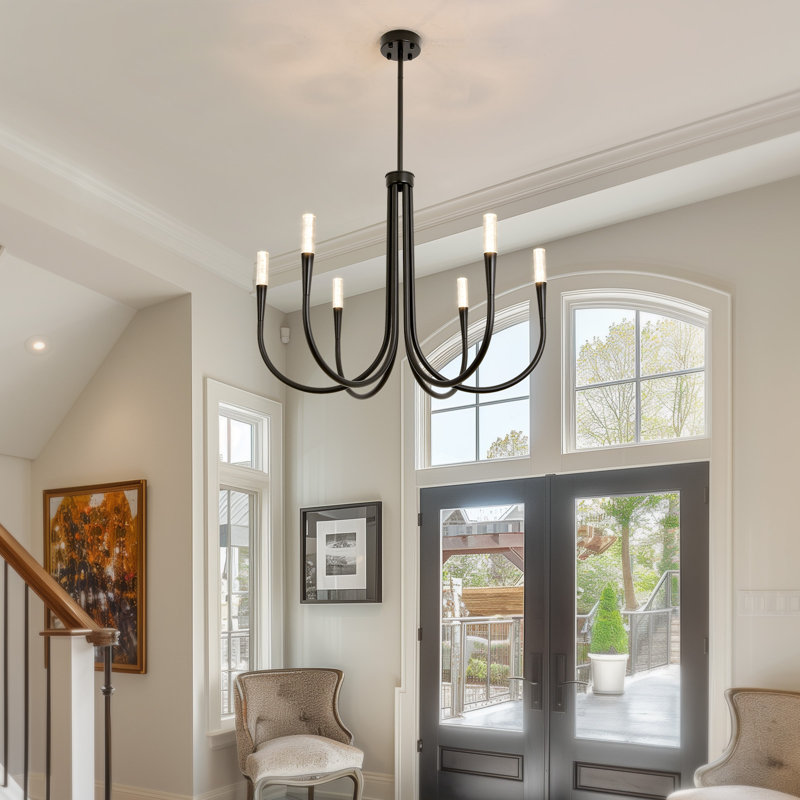 6-Light LED Chandelier for Living Room, Bedroom, Foyer, Matte Black