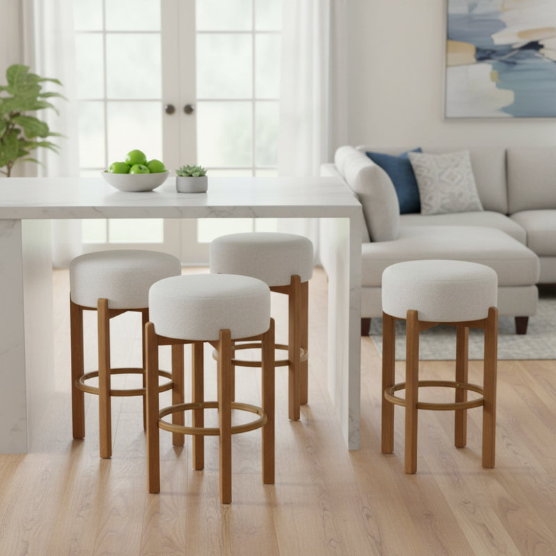 Tabourets de bar rembourrés Ragio Mid-Century, Noyer