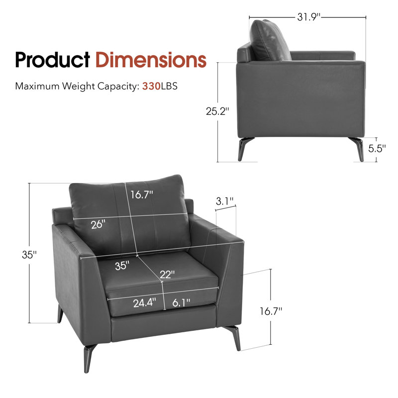 Modern Accent Chair, Upholstered Lounge Armchair, Single Sofa Chairs, Gray Faux Leather