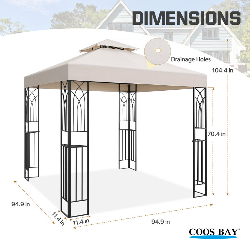 Beige 8x8 Metal Patio Gazebo with Double Roof