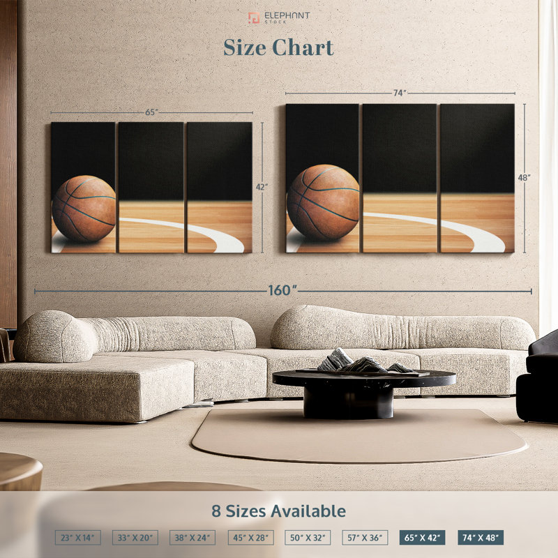 «Basketball Court Ball», 3 pièces, H 48 po x l 74 po x P 1,25 po