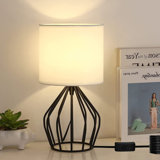 Desk Lamp with Black Metal Hollowed Out Base ＆ Linen Fabric Shade