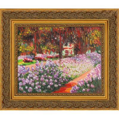 Jardin d'artiste à Giverny avec cadre doré antique baroque