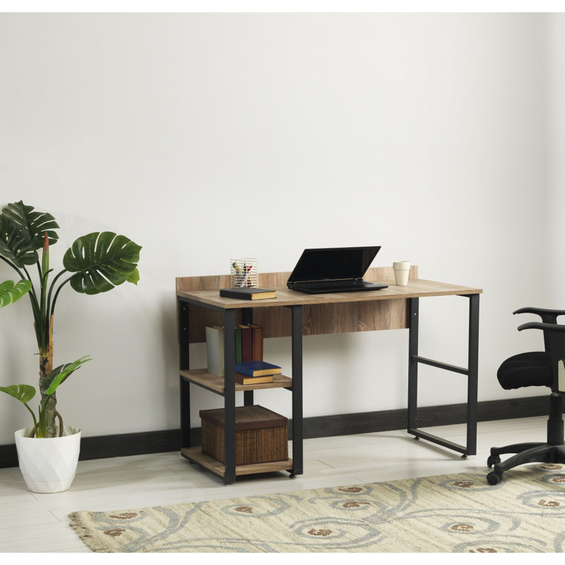 Bureau d'écriture et bureau en bois avec plateau en bois 58 "à 2 tablettes Rasse